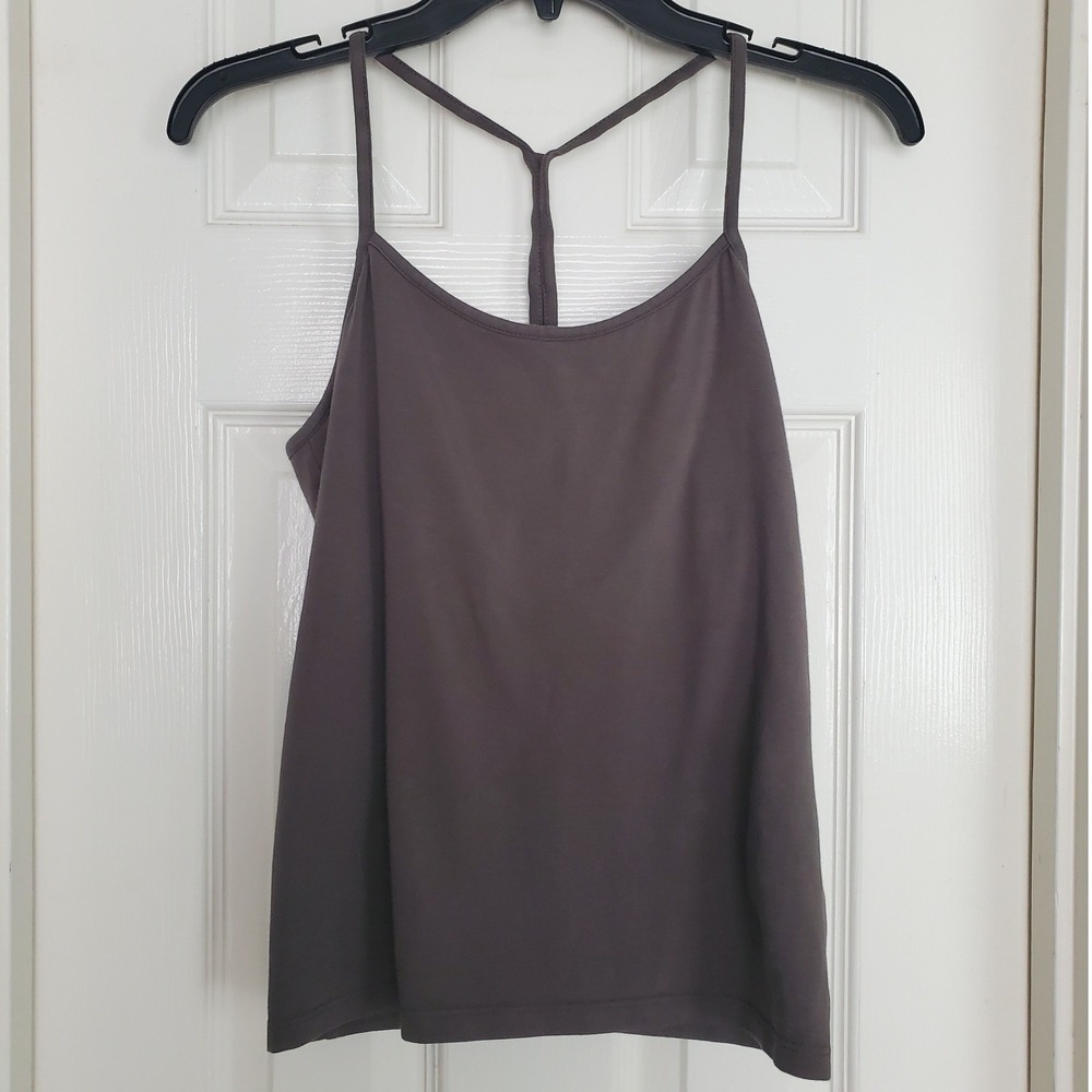 Eileen Fisher Cami Tank Top Gray Cotton Lycra T-Back Minimalist Basic Medium